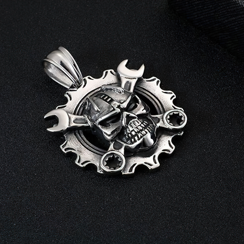 Stainless Steel  Viking Mechanical Skull Necklace Pendant / Punk Style Unisex Pendant - HARD'N'HEAVY