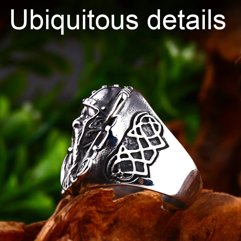 Stainless steel Viking ring showcasing Odin's shield with intricate details, perfect for men and women.