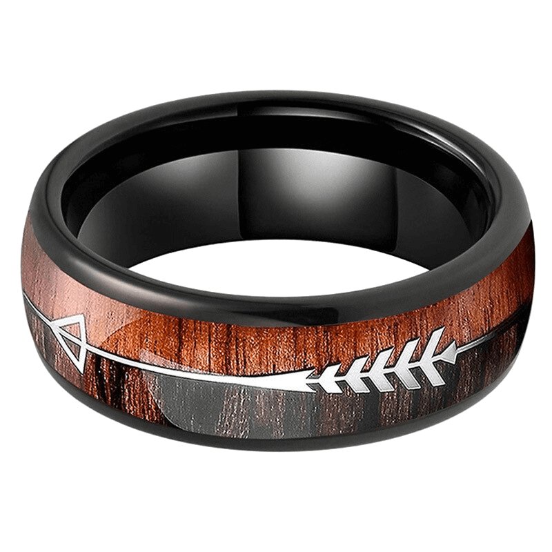 Stylish stainless steel vintage ring with wood pattern and arrow design for unisex jewelry enthusiasts.