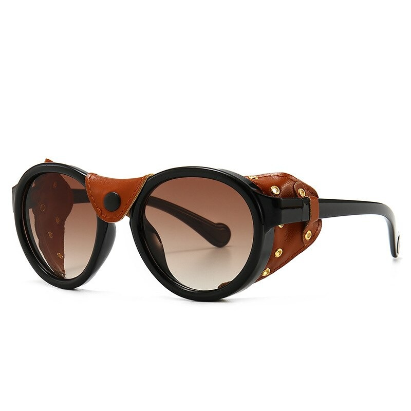 Fashion oval windproof steampunk sunglasses for men and women with brown accents and stylish design.
