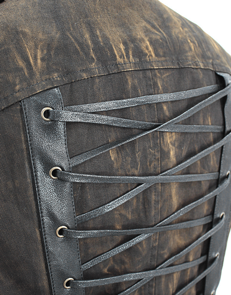 Steampunk Biker Style Zipper Sleeveless Waistcoat / Lace up on Back Waistcoat with Copper Buckles - HARD'N'HEAVY