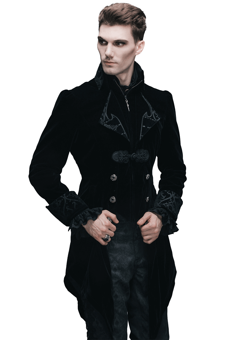 Steampunk Black Male Velvet Coat / Renaissance Costume / Gothic Clothing for Men - HARD'N'HEAVY