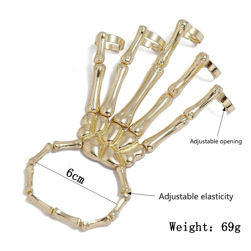 Gothic skeleton bracelet with adjustable openings and elasticity for unisex style.