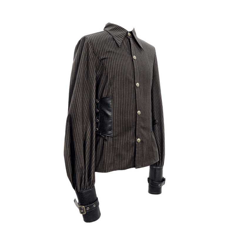 Steampunk Fashion Adjustable Cuff Striped Shirt / Vintage Long Sleeve Shirts - HARD'N'HEAVY