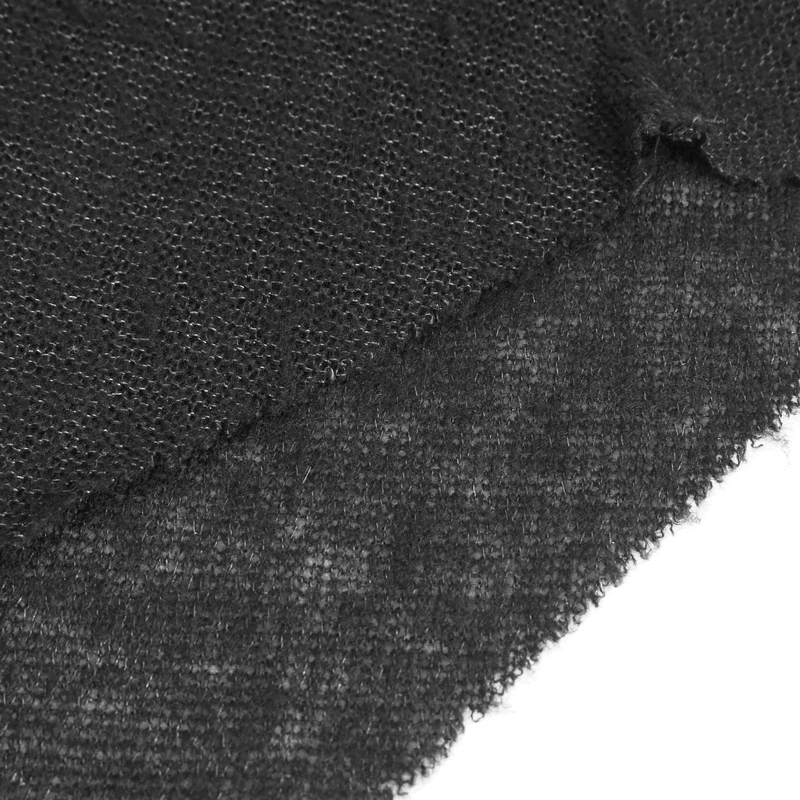 Close-up of black polyester fabric showcasing texture for gothic hooded sweater design.