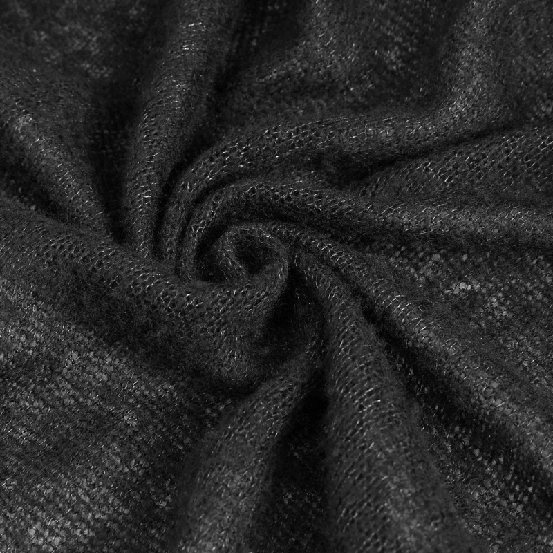 Close-up of soft black fabric showcasing the texture of the steampunk gothic asymmetrical sweater.