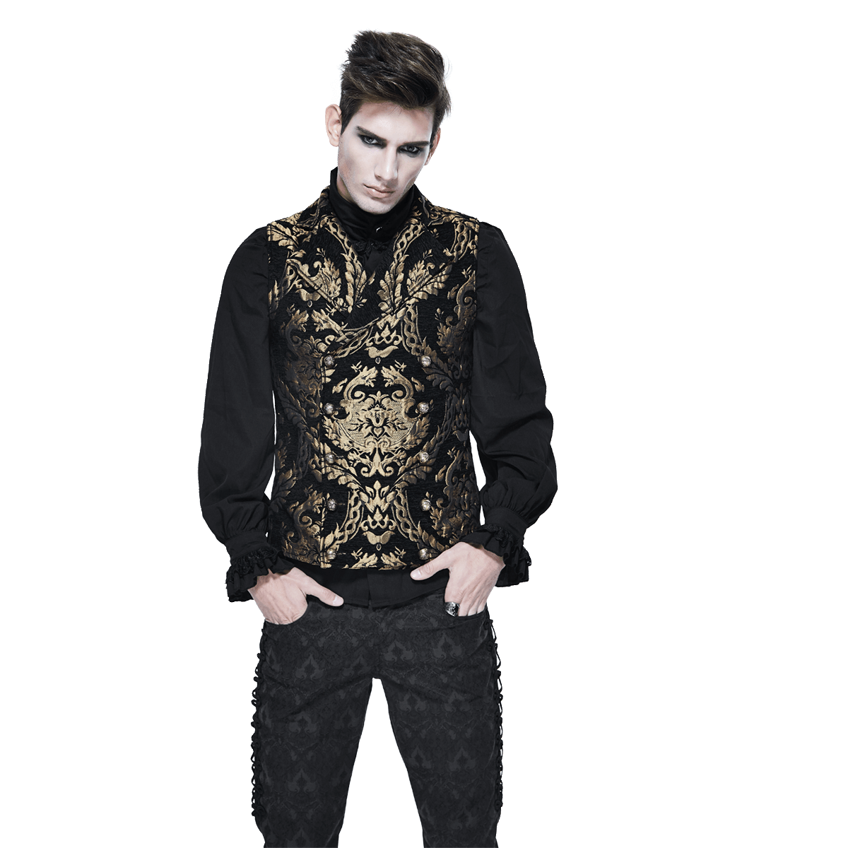 Steampunk Gothic Embroidered Waistcoat for Men / Fancy Male Sleeveless V Collar Patterns Waistcoats - HARD'N'HEAVY