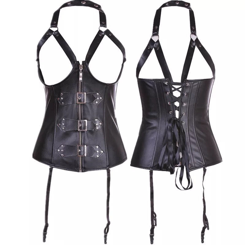 Steampunk Gothic PU Leather Halter / Corset Tops For Lady - HARD'N'HEAVY