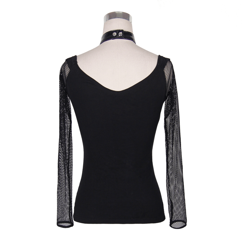 Steampunk Gothic Women's Black Cotton Top with Chains / Punk Rock Women's  V Neck Long Sleeve Tops - HARD'N'HEAVY