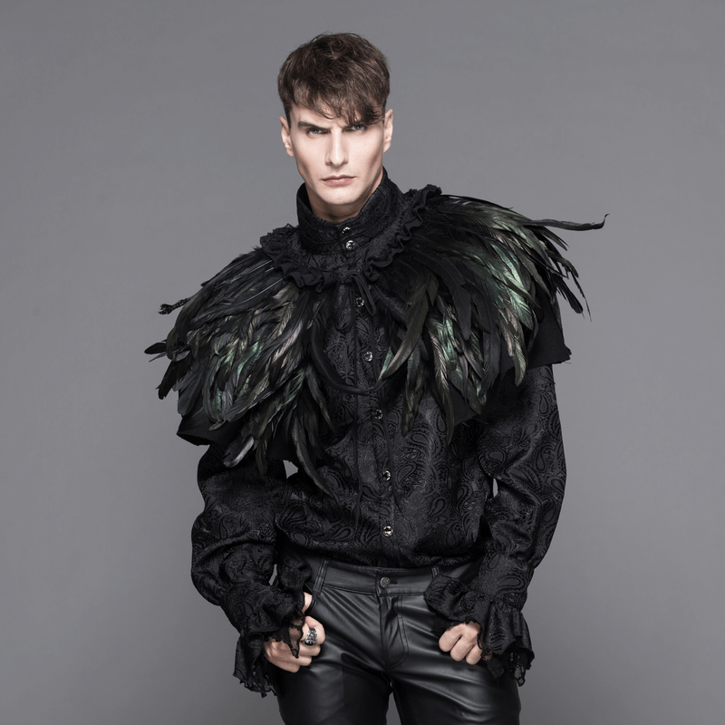 Steampunk Long Cloak Coat with Detachable Feathers