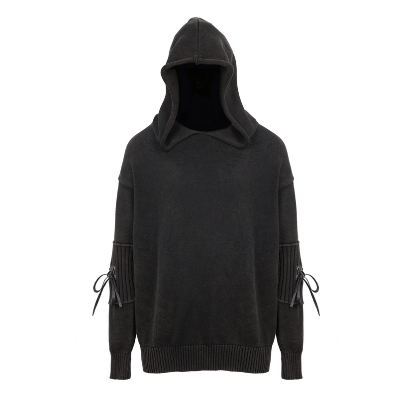 Men's black steampunk hoodie with lace-up sleeves, perfect for a trendy, casual look.