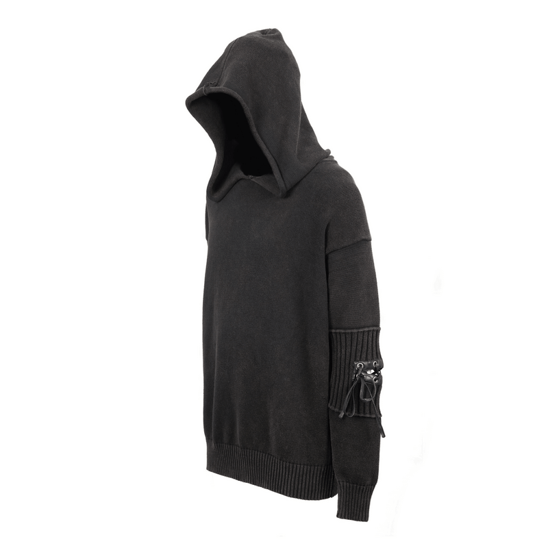 Steampunk Long Sleeves Hooded Sweater / Men's Loose Hoodie with Lace up on Sleeves - HARD'N'HEAVY