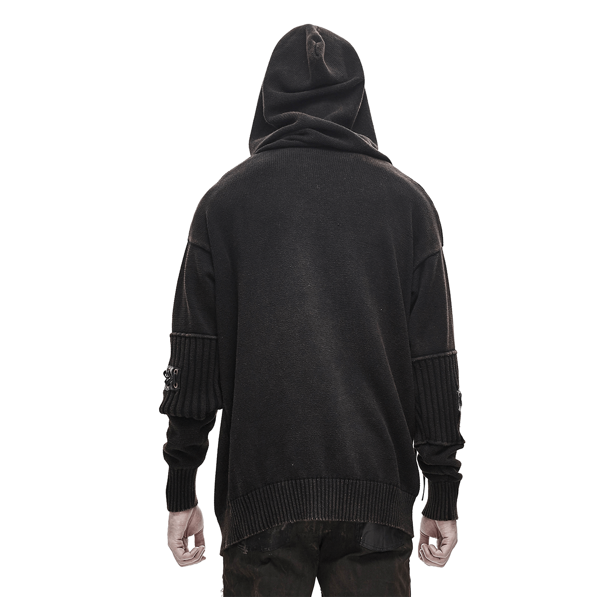 Steampunk Long Sleeves Hooded Sweater / Men's Loose Hoodie with Lace up on Sleeves - HARD'N'HEAVY