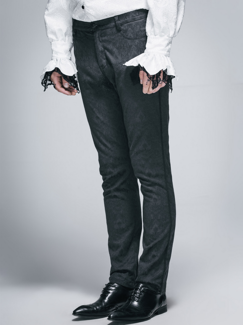 Steampunk Male Fitted Straight Trousers With Zipper / Gothic Punk Black Long Pants for Men - HARD'N'HEAVY