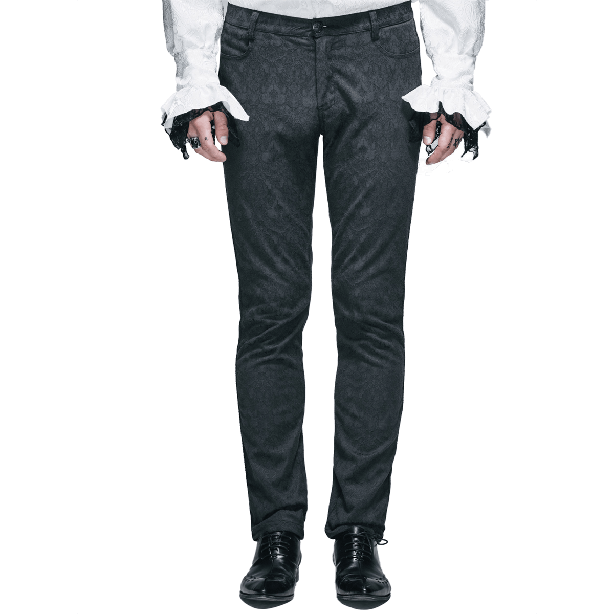 Steampunk Male Fitted Straight Trousers With Zipper / Gothic Punk Black Long Pants for Men - HARD'N'HEAVY