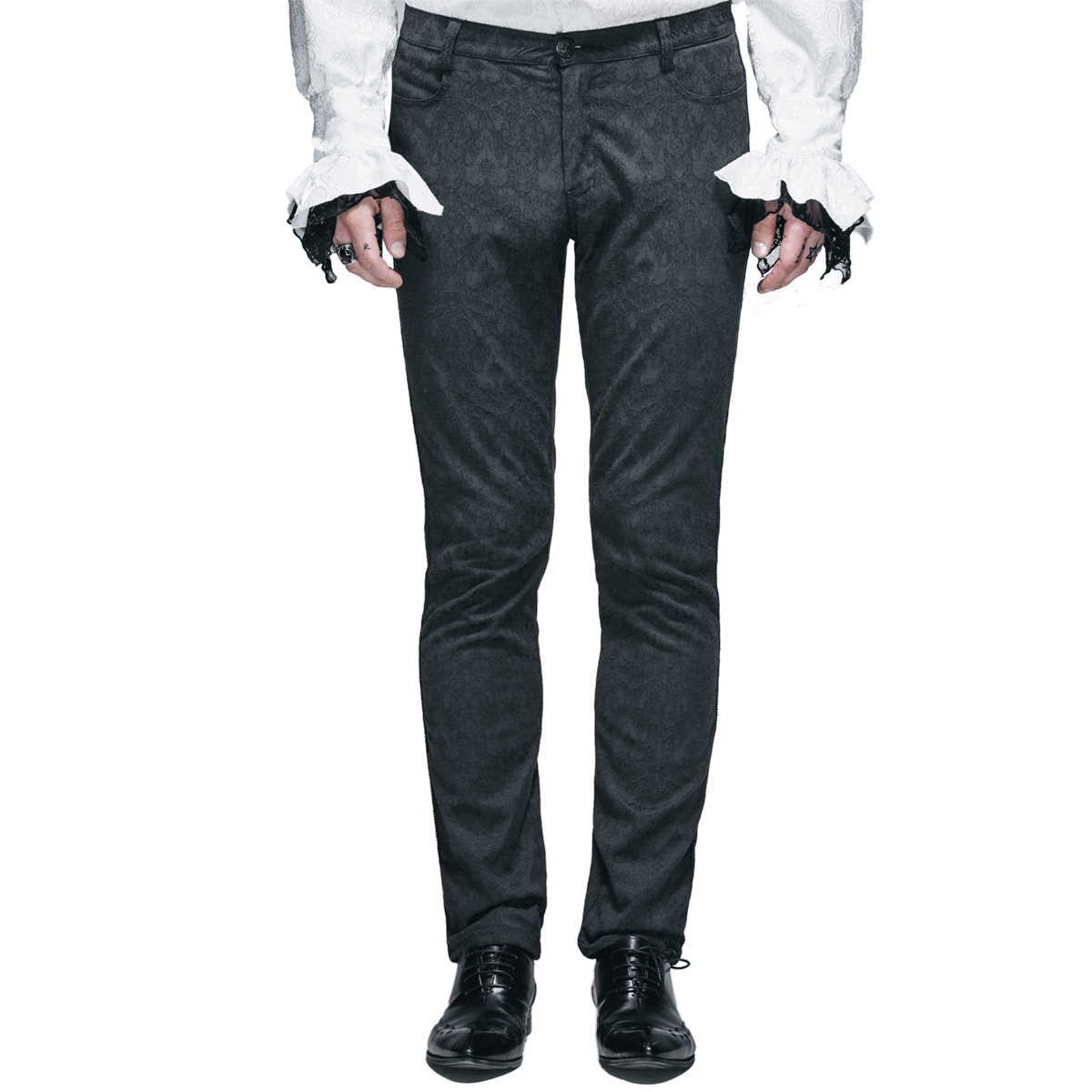 Steampunk Male Fitted Straight Trousers With Zipper / Gothic Punk Black Long Pants for Men - HARD'N'HEAVY
