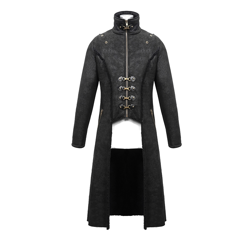 Steampunk Men's Long Zipper Winter Coat with Removable Shoulders / Fashion Thick Cosplay Outerwaer - HARD'N'HEAVY