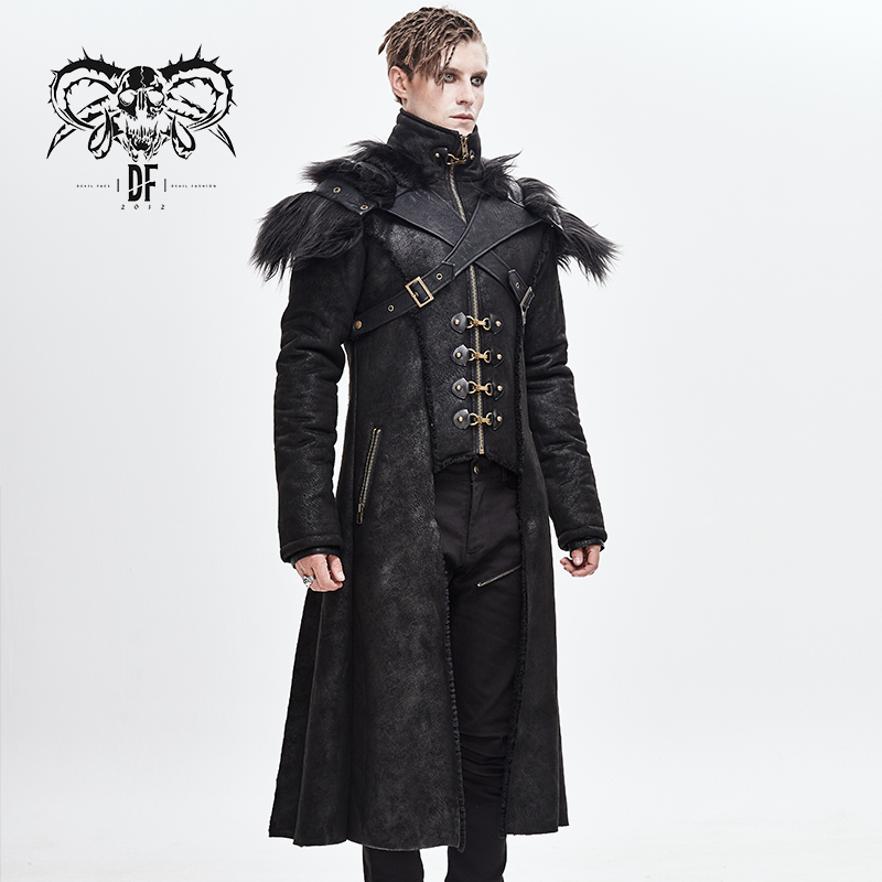 Steampunk Men's Long Zipper Winter Coat with Removable Shoulders / Fashion Thick Cosplay Outerwaer - HARD'N'HEAVY