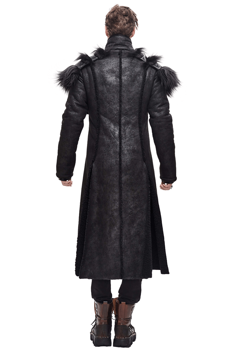 Steampunk Men's Long Zipper Winter Coat with Removable Shoulders