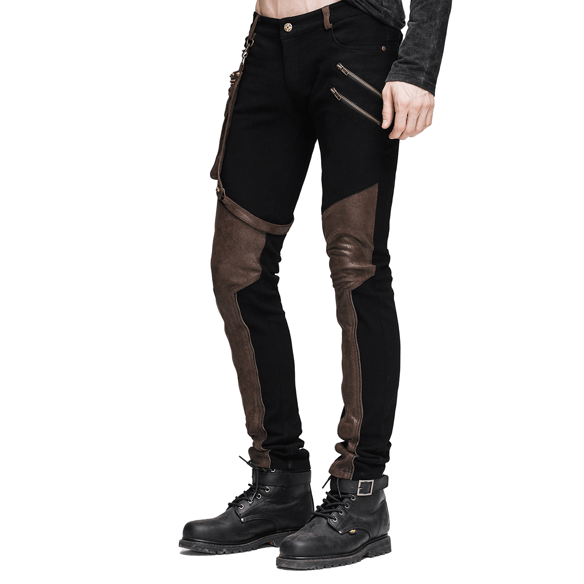 Steampunk Pants with Detachable Side Pocket / Gothic Men's Jeans with Copper Zips - HARD'N'HEAVY