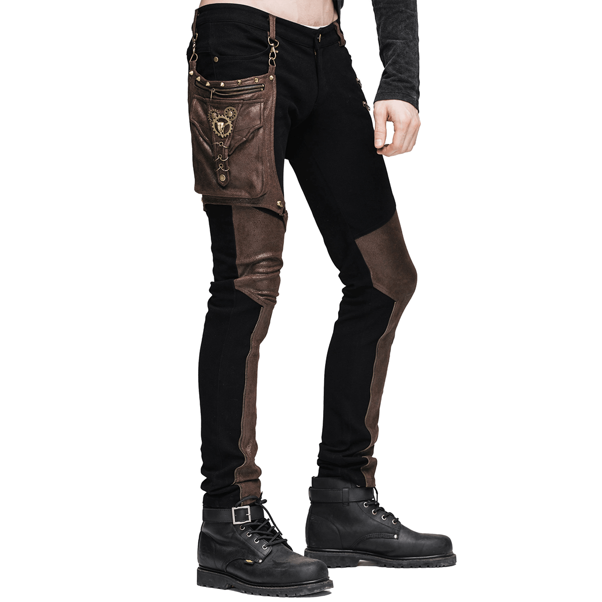 Steampunk Pants with Detachable Side Pocket / Gothic Men's Jeans with Copper Zips - HARD'N'HEAVY