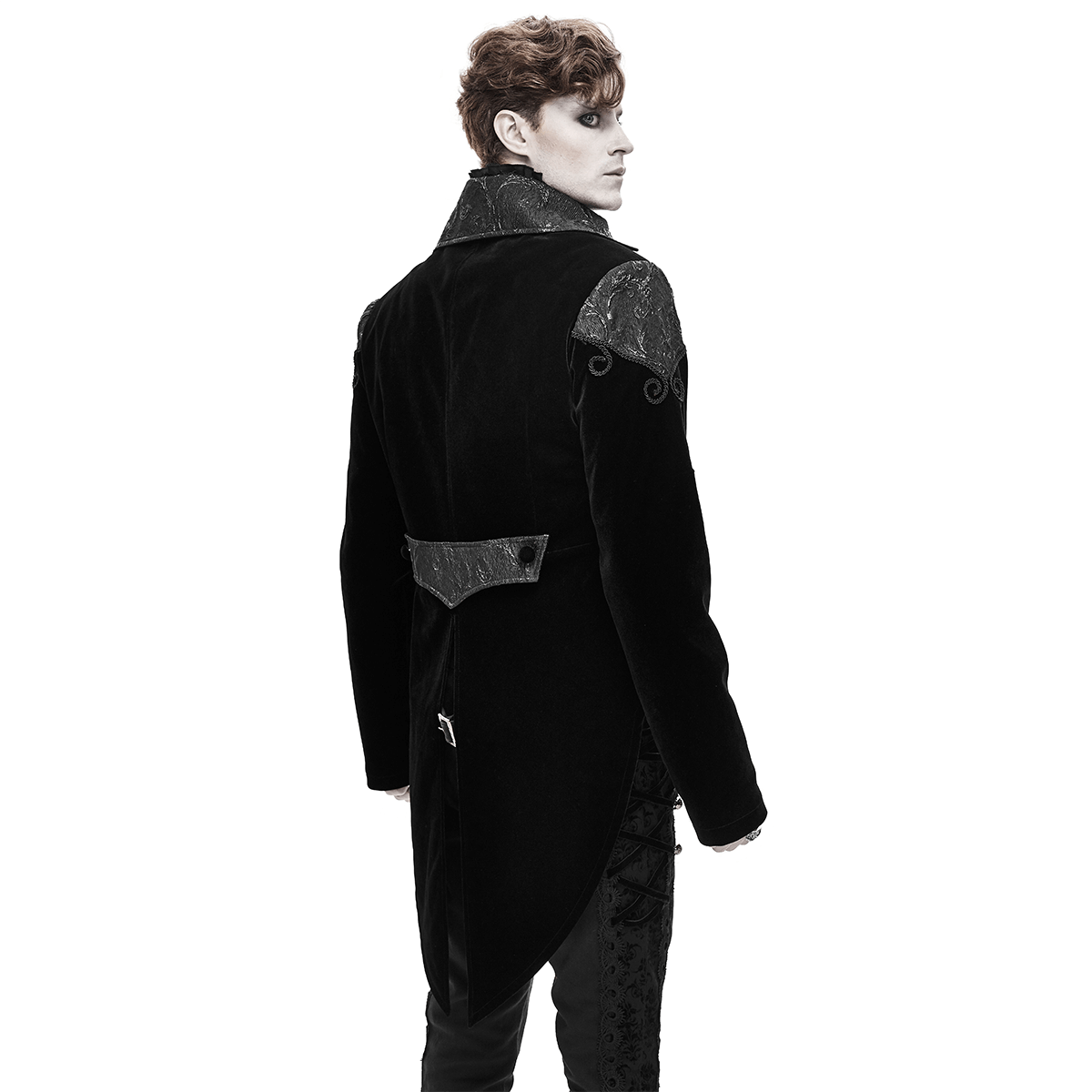 Steampunk Printed Coat with Buttons / Black Velvet Coat / Gothic Clothing for Men - HARD'N'HEAVY