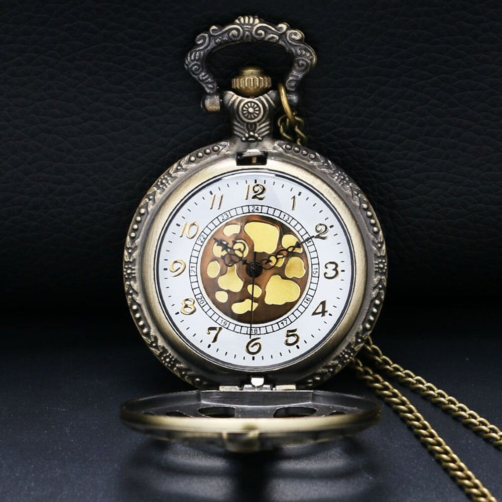 Steampunk hollow quartz pocket watch with intricate design, perfect for alternative fashion and gothic styles.