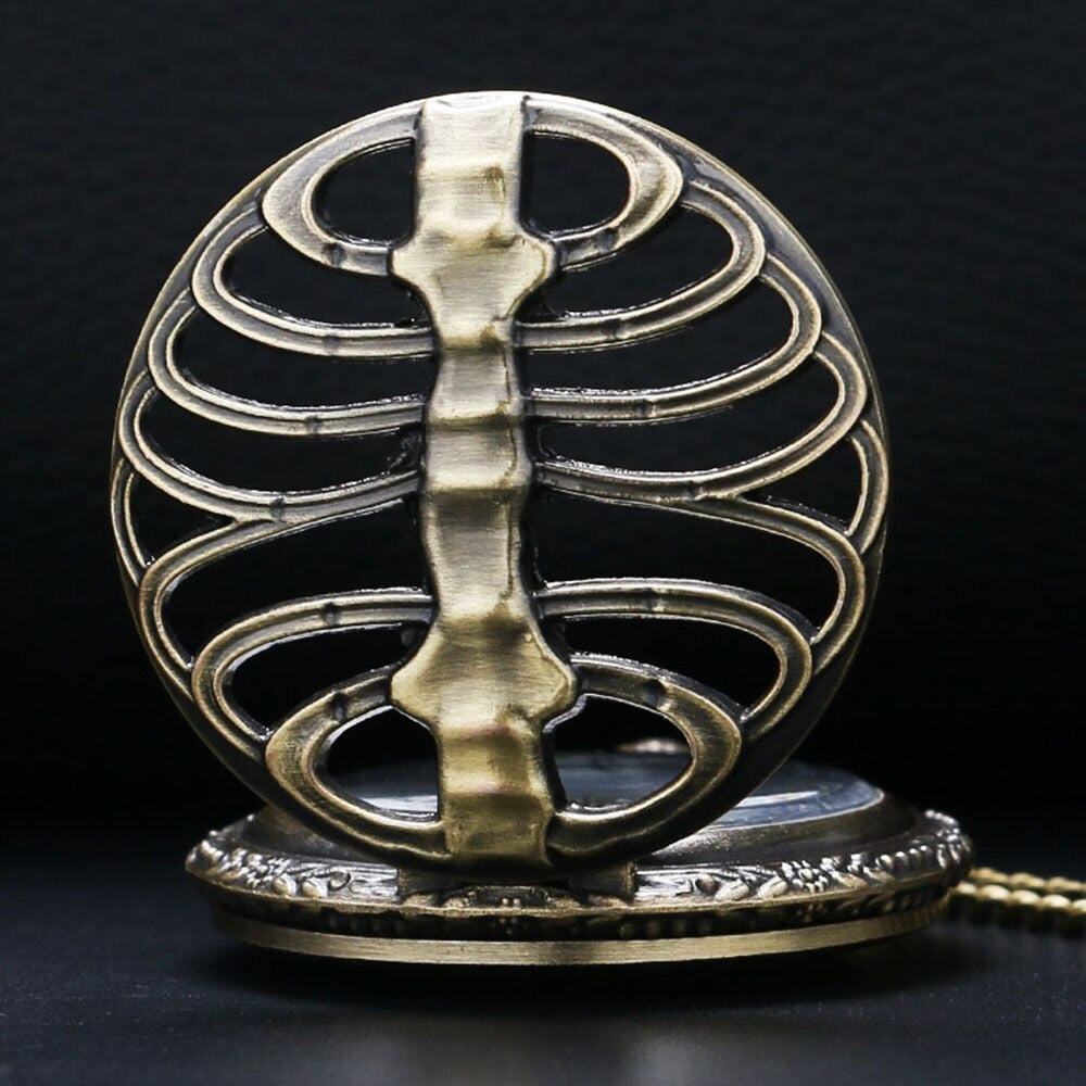 Hollow Quartz Steampunk pocket watch with a unique rib design in vintage grunge style, ideal for gothic fashion.
