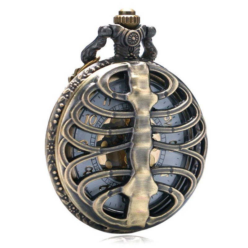 Steampunk Ribs Hollow Quartz Pocket Watch in vintage style, showcasing unique grunge design and large dial.