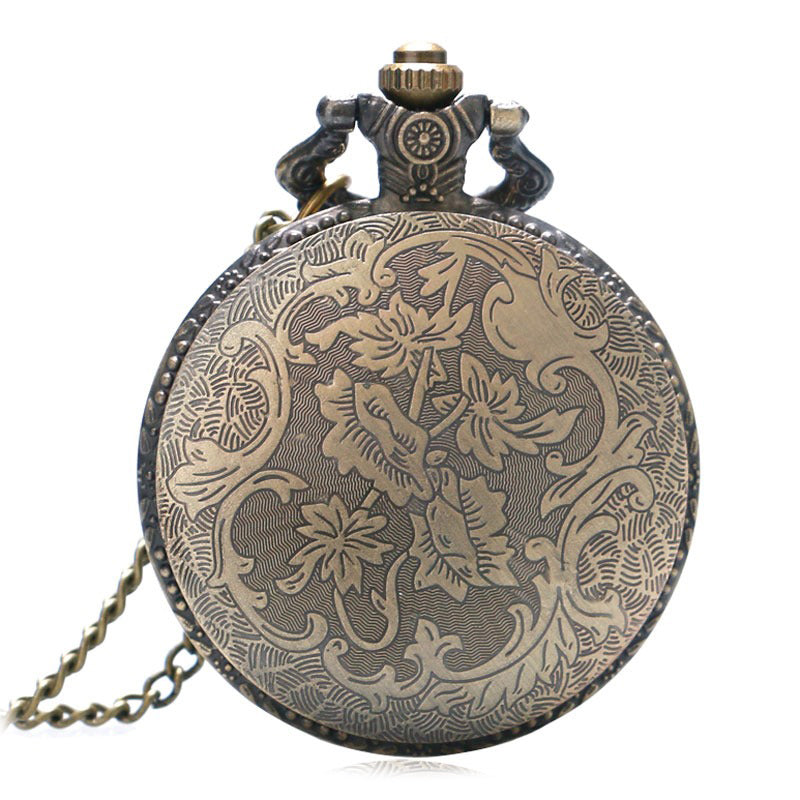 Steampunk hollow quartz pocket watch with vintage floral engravings, perfect for gothic and alternative fashion.