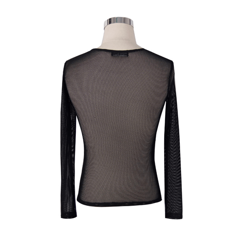 Steampunk See-through O-Neck Long Sleeves Top for Men / Sexy Gothic Black Mesh Clothing