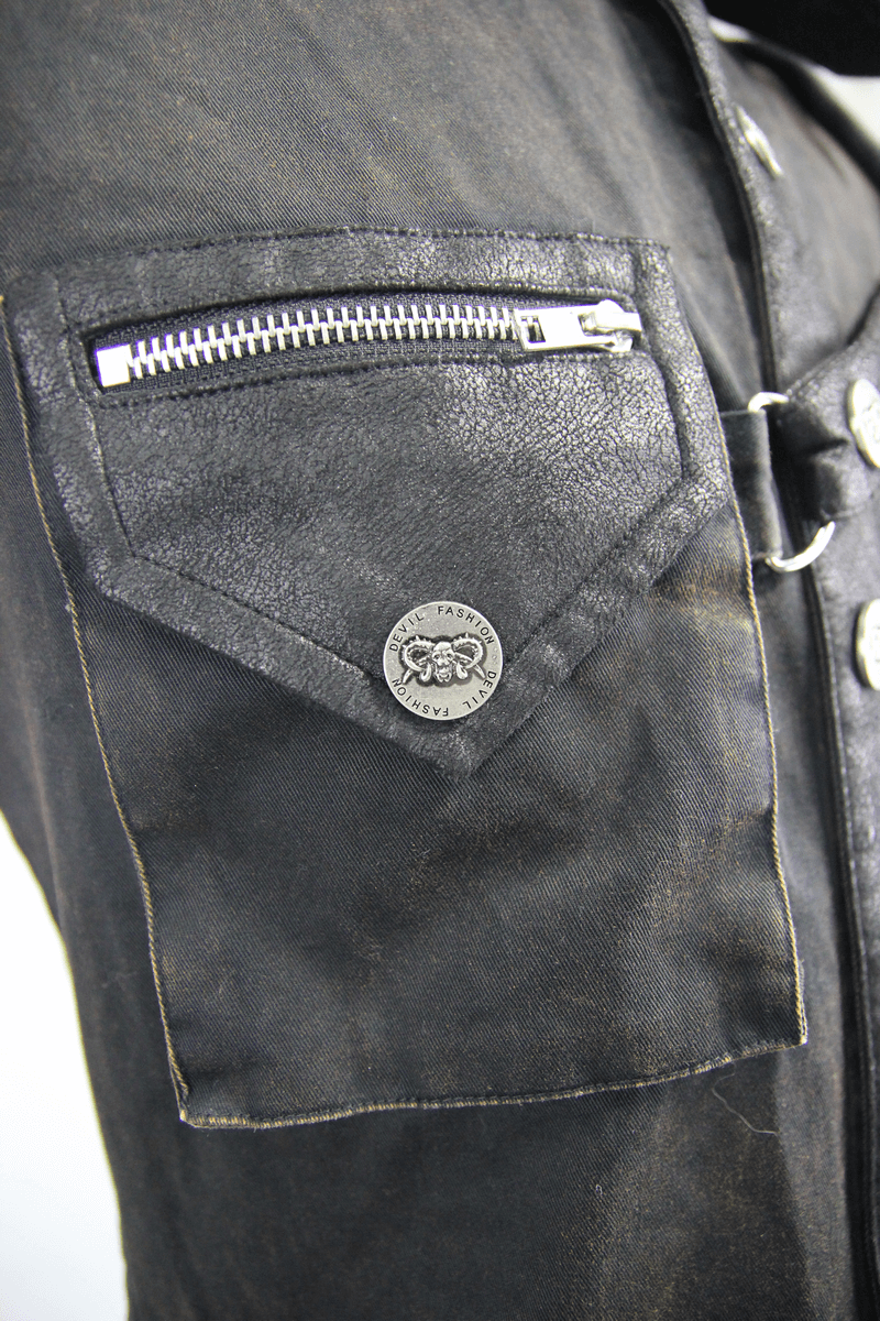 Steampunk Sleeveless Shirt with Detachable Shoulder / Vintage Turn-Down Collar Black Shirt - HARD'N'HEAVY