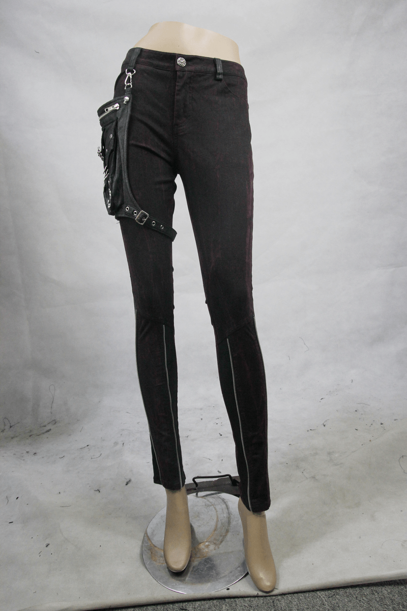 Steampunk Slim Fit Pants With Holster Pouch / Casual Punk Thin Trousers