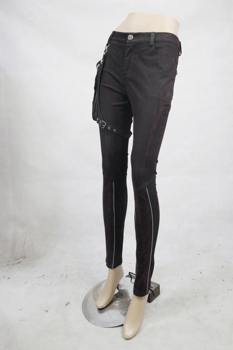 Steampunk Slim Fit Pants With Holster Pouch / Casual Punk Thin Trousers