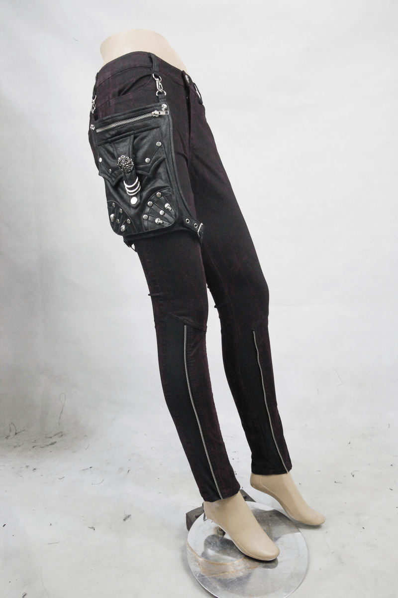 Steampunk Slim Fit Pants With Holster Pouch / Casual Punk Thin Trousers