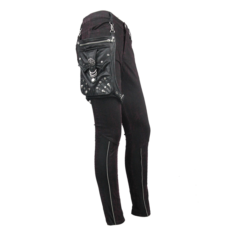 Steampunk Slim Fit Pants With Holster Pouch / Casual Punk Thin Trousers