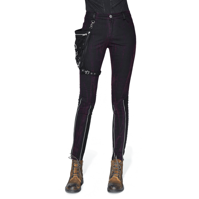 Steampunk Slim Fit Pants With Holster Pouch / Casual Punk Thin Trousers