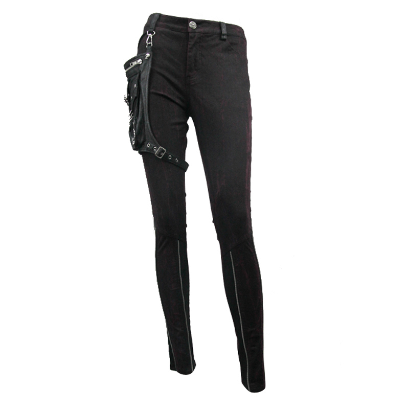 Steampunk Slim Fit Pants With Holster Pouch / Casual Punk Thin Trousers