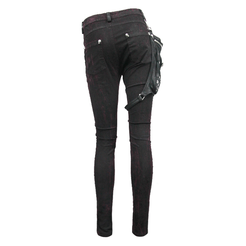 Steampunk Slim Fit Pants With Holster Pouch / Casual Punk Thin Trousers