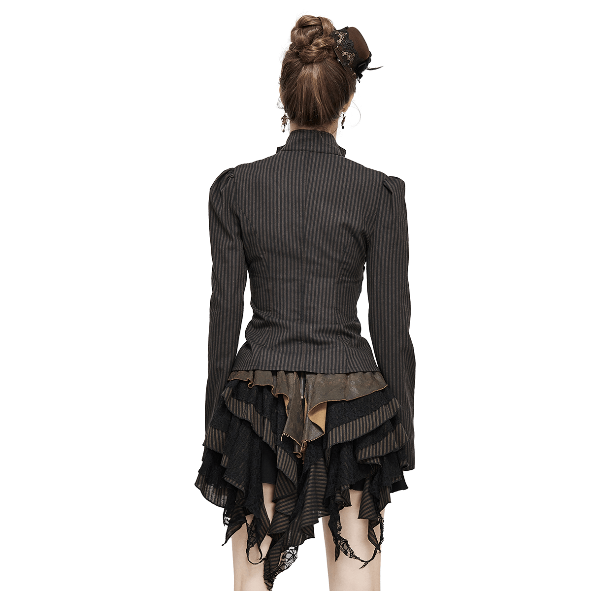 Steampunk Striped Long Sleeves Shirt / Women's Brown Blouse with Buckle Belts - HARD'N'HEAVY