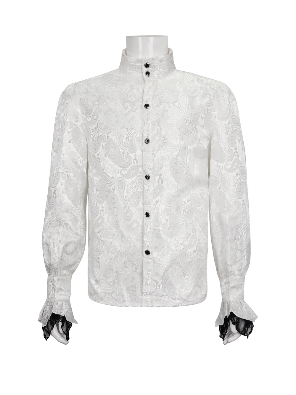 Steampunk white men's shirt with tie collar, vintage pattern, long sleeves, stylish retro design