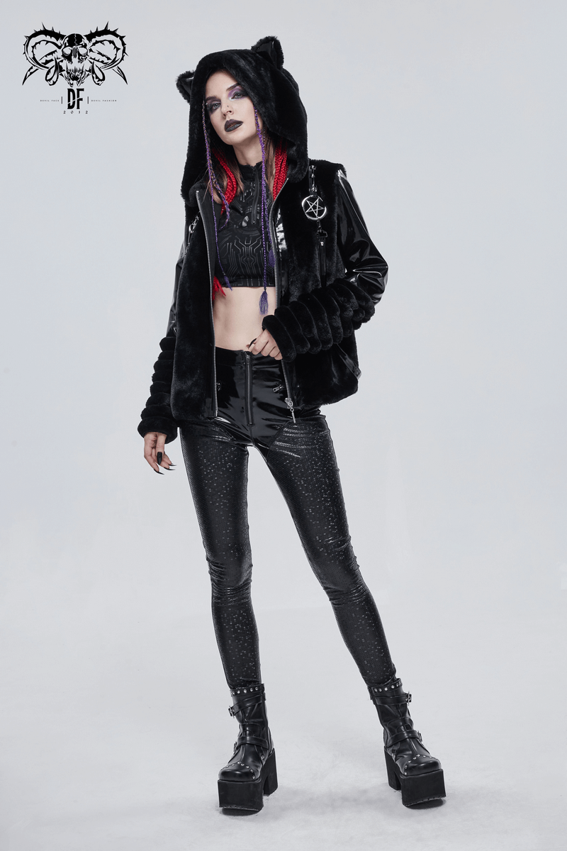 Steampunk Women's Black PU Leather Pants / Casual Female Slim Fit Pencil Trousers in Rock Style - HARD'N'HEAVY