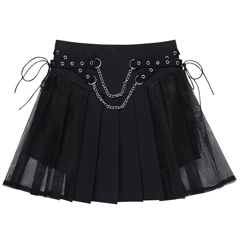 Steampunk Women's High Waist Skirt with Chains / Mesh Mini Skirts in Gothic Style - HARD'N'HEAVY
