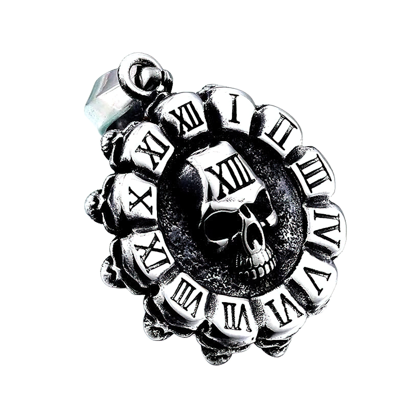 Steel Pendant Of Round Cycle With Skull / Unisex Gothic Necklace / Alternative Fashion - HARD'N'HEAVY