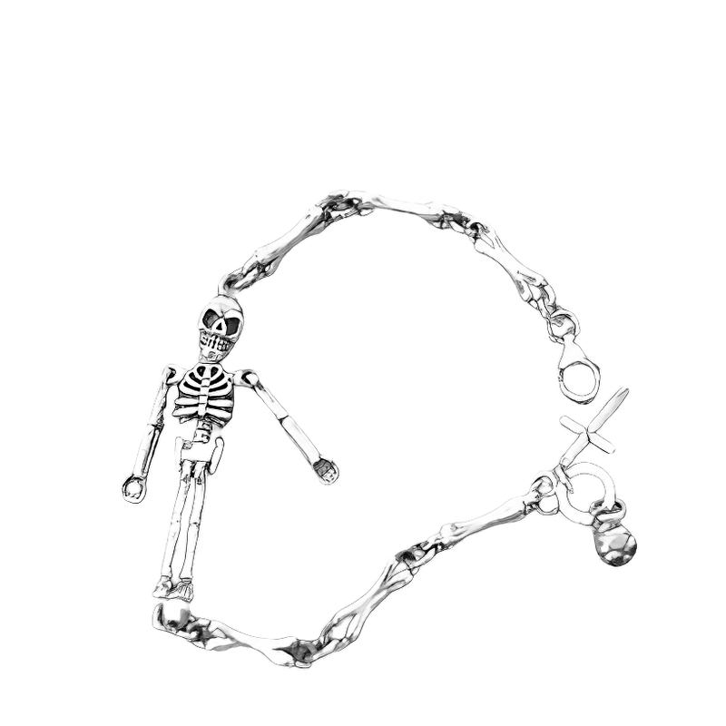 Unisex Sterling Silver Skeleton Bracelet for a trendy punk style with a unique skeleton design.