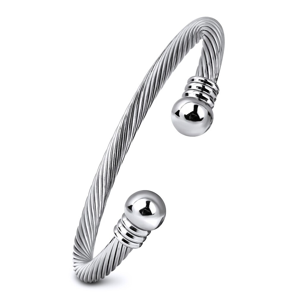 Stylish stainless steel bracelet for women, perfect for rock outfits and featuring a sleek design.