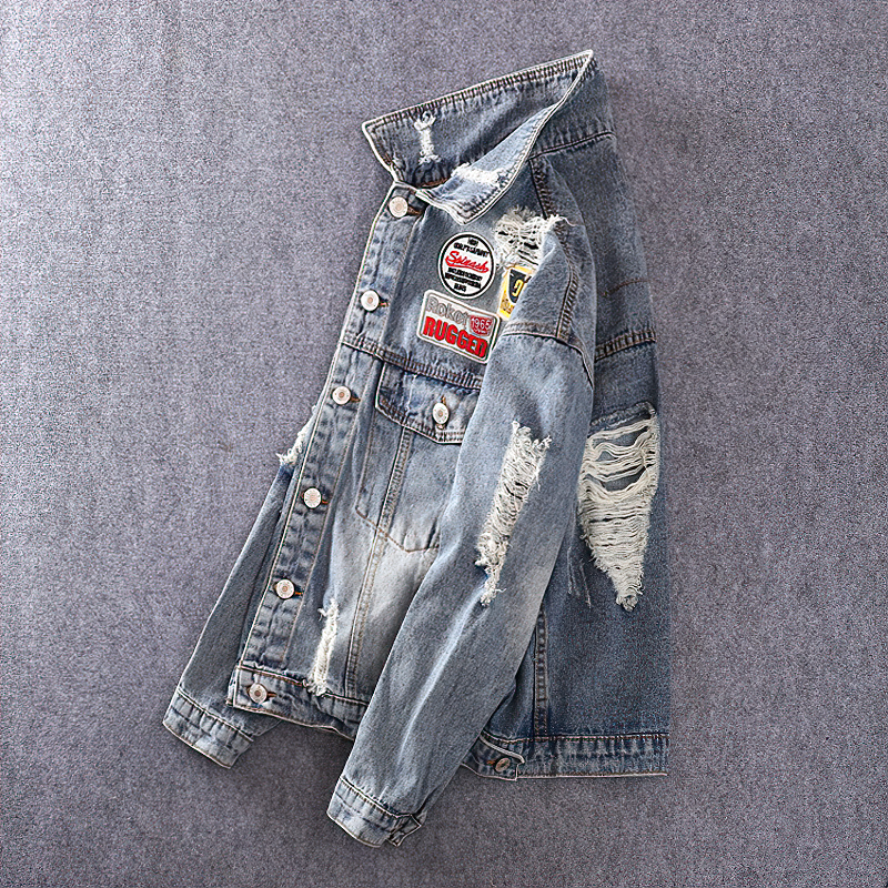 Streetwear Alternative Men's Jacket / Ripped Denim Patches Jacket For Men - HARD'N'HEAVY