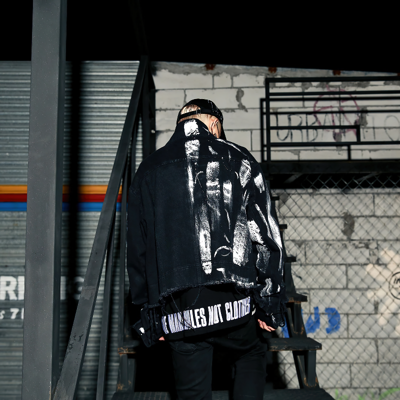 Streetwear Men Graffiti Print Jeans Jacket / Gents Rock Style Fashion - HARD'N'HEAVY
