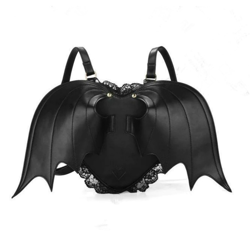 Style Gothic black Heart-shaped Lace Devil Bat wings Backpack / Fashion Female Accessories - HARD'N'HEAVY