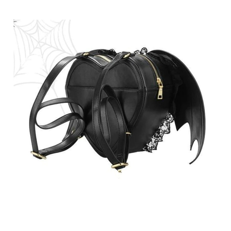 Style Gothic black Heart-shaped Lace Devil Bat wings Backpack / Fashion Female Accessories - HARD'N'HEAVY